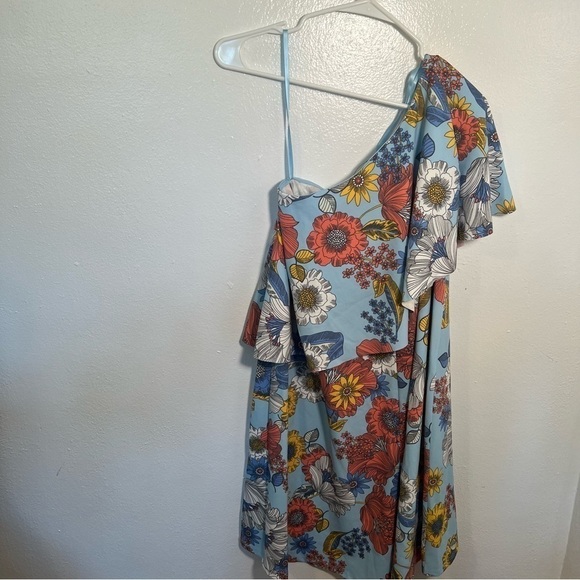 Asos Maternity One Shoulder Cape Dress Blue Floral - Picture 8 of 12